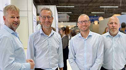 Søren Agerbæk, Steen Rasmussen, Jonas Reither og Kristian T. Rasmussen på E. Eberhardts messestand